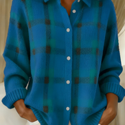Womens Plaid Knit Shacket – Relaxed Button-Up Style
