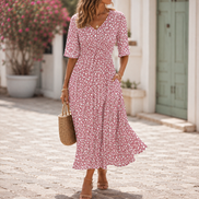 Womens Flowy Midi Dress - Flattering Tummy-Skimming Fit