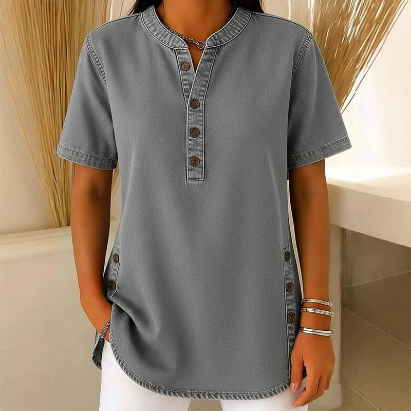 Womens Denim Tunic Top - V-Neck Relaxed Fit