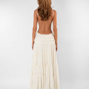 Womens Chiffon Maxi Dress - Open Back with Ruffle Detail