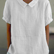Womens Linen Collared Short Sleeve Top - Relaxed Everyday Style