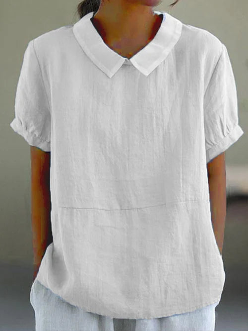 Womens Linen Collared Short Sleeve Top - Relaxed Everyday Style