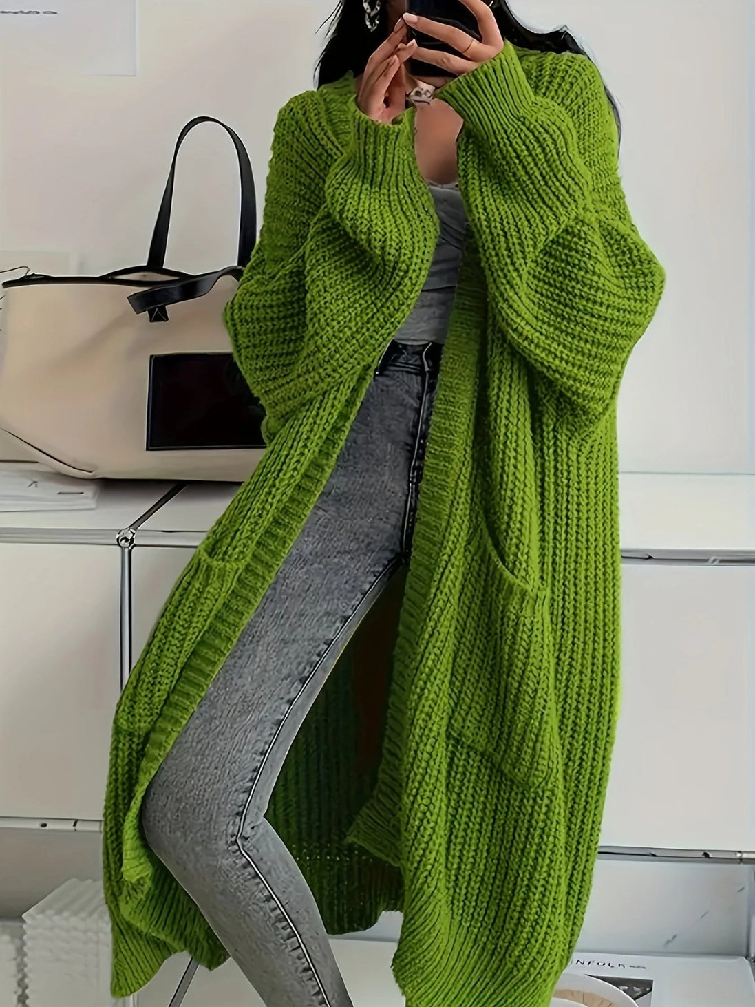 Womens Oversized Longline Cardigan – Chunky Knit Layering Piece