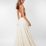 Womens Chiffon Maxi Dress - Open Back with Ruffle Detail
