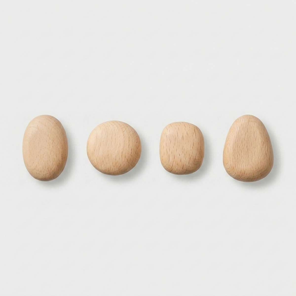 Wooden Wall Hooks - Scandinavian Coat Hooks, Set of 4