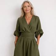 Womens Wide-Leg Wrap Jumpsuit - Cinched Waist Style