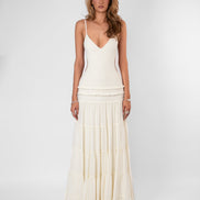 Womens Chiffon Maxi Dress - Open Back with Ruffle Detail