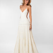 Womens Chiffon Maxi Dress - Open Back with Ruffle Detail