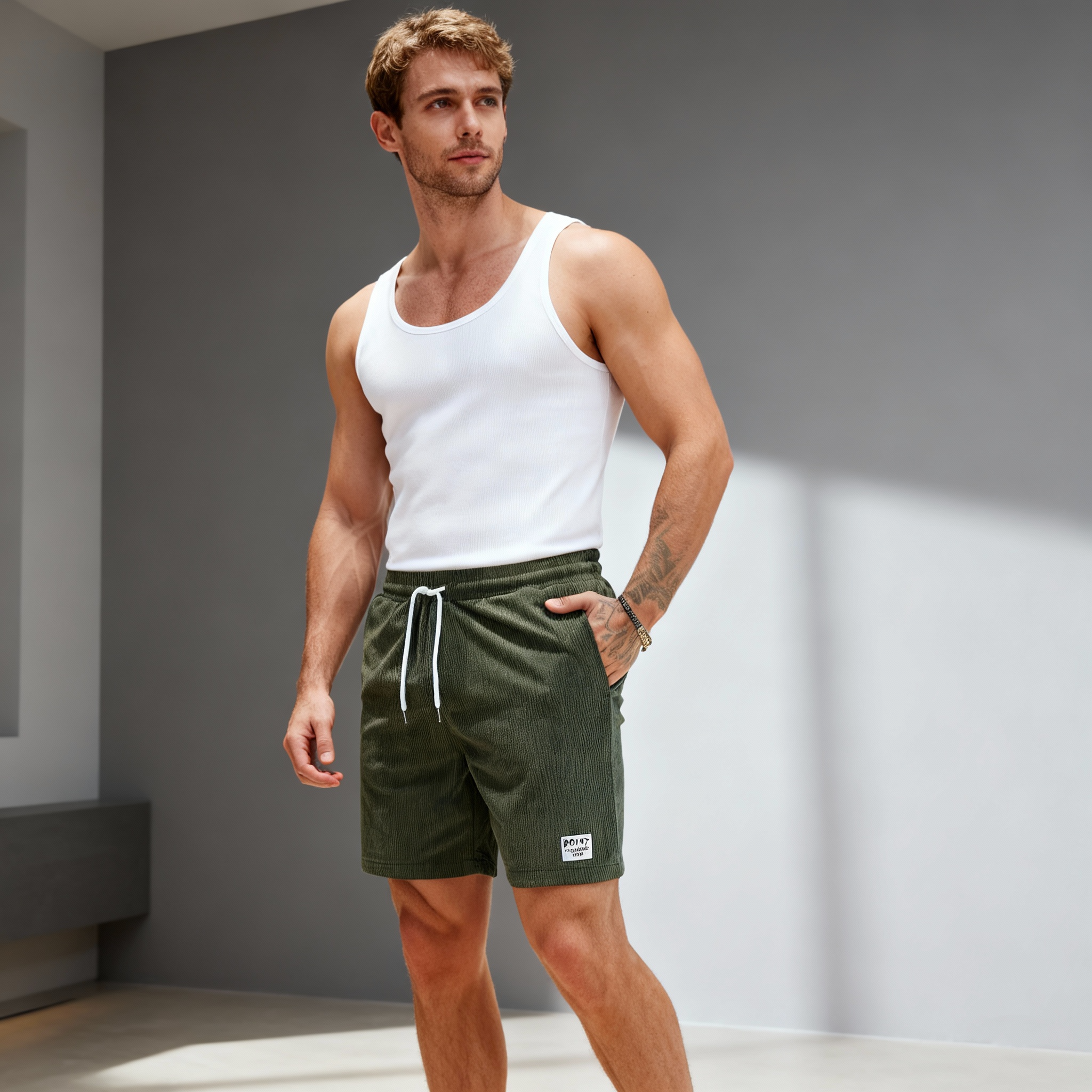 Mens Swim Shorts - Elastic Waist Drawstring Style