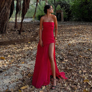 Womens Strapless Maxi Dress - Asymmetric Sheer Style