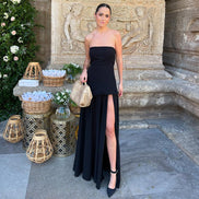 Womens Strapless Maxi Dress - Asymmetric Sheer Style