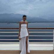 Womens Strapless Maxi Dress - Asymmetric Sheer Style