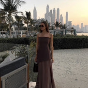 Womens Strapless Maxi Dress - Asymmetric Sheer Style