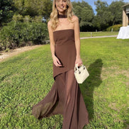 Womens Strapless Maxi Dress - Asymmetric Sheer Style