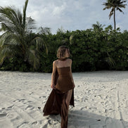 Womens Strapless Maxi Dress - Asymmetric Sheer Style