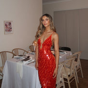 Womens Sequin Maxi Dress - Deep V-Neck Mermaid Style