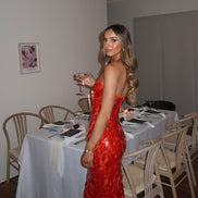 Womens Sequin Maxi Dress - Deep V-Neck Mermaid Style