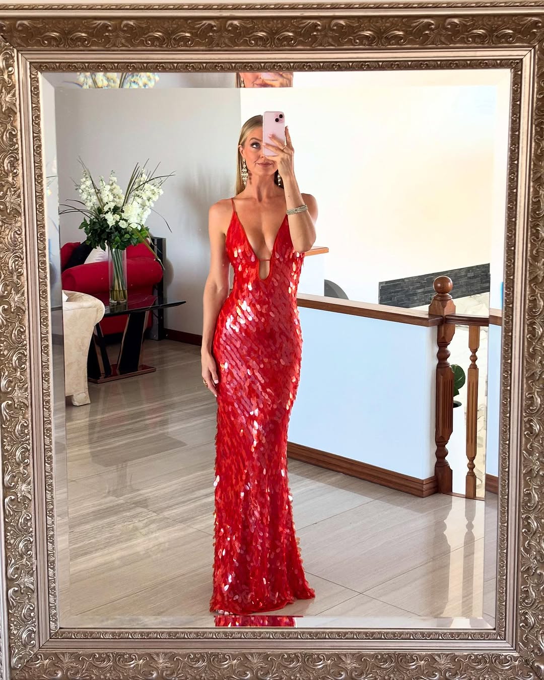 Womens Sequin Maxi Dress - Deep V-Neck Mermaid Style