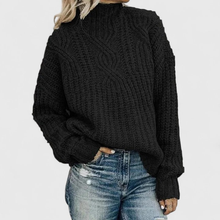 Womens Cable Knit Sweater – Relaxed Mock Neck Style