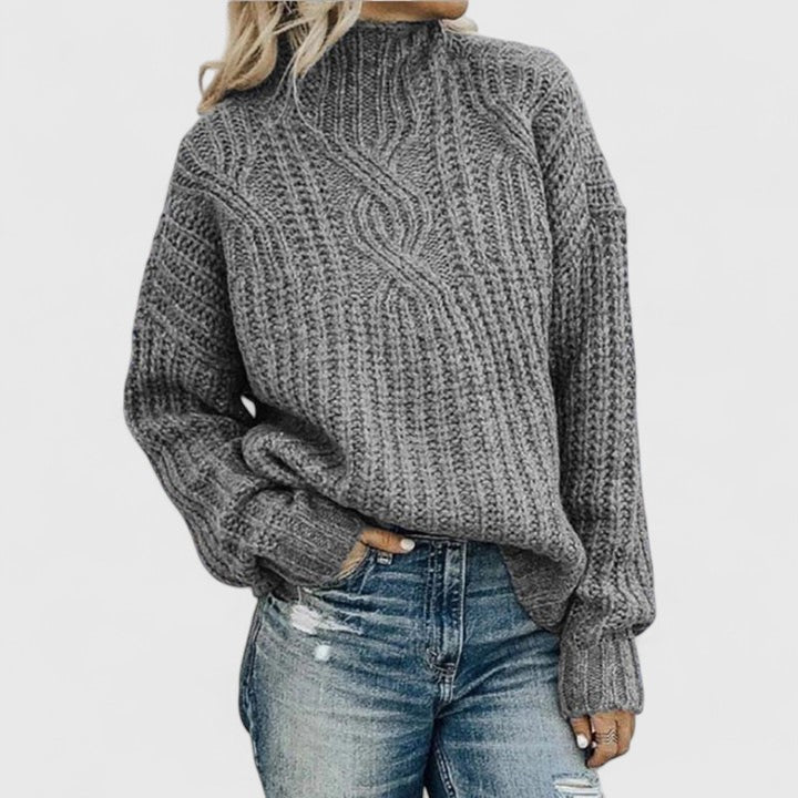 Womens Cable Knit Sweater – Relaxed Mock Neck Style