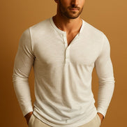 Mens Slim Fit Henley - Long Sleeve Button Neckline
