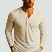 Mens Slim Fit Henley - Long Sleeve Button Neckline
