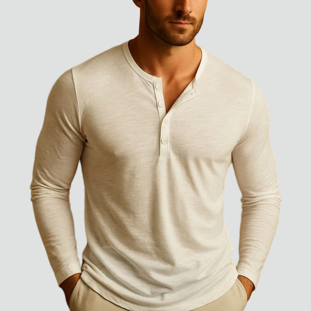 Mens Slim Fit Henley - Long Sleeve Button Neckline
