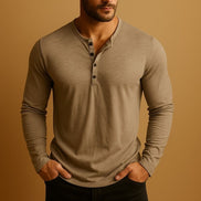 Mens Slim Fit Henley - Long Sleeve Button Neckline
