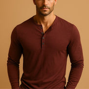 Mens Slim Fit Henley - Long Sleeve Button Neckline