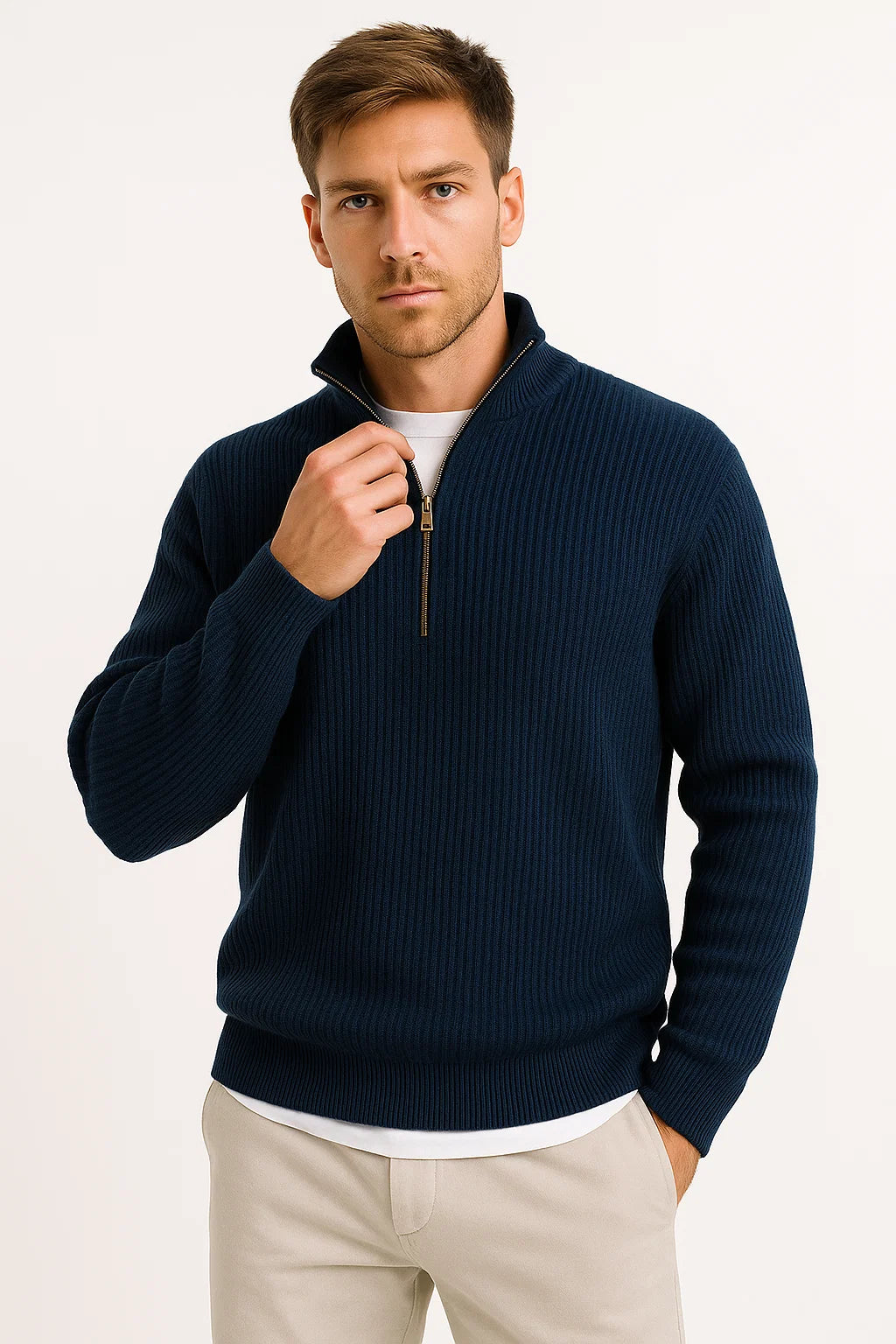 Mens Half Zip Knit Sweater – Classic Textured Everyday Style
