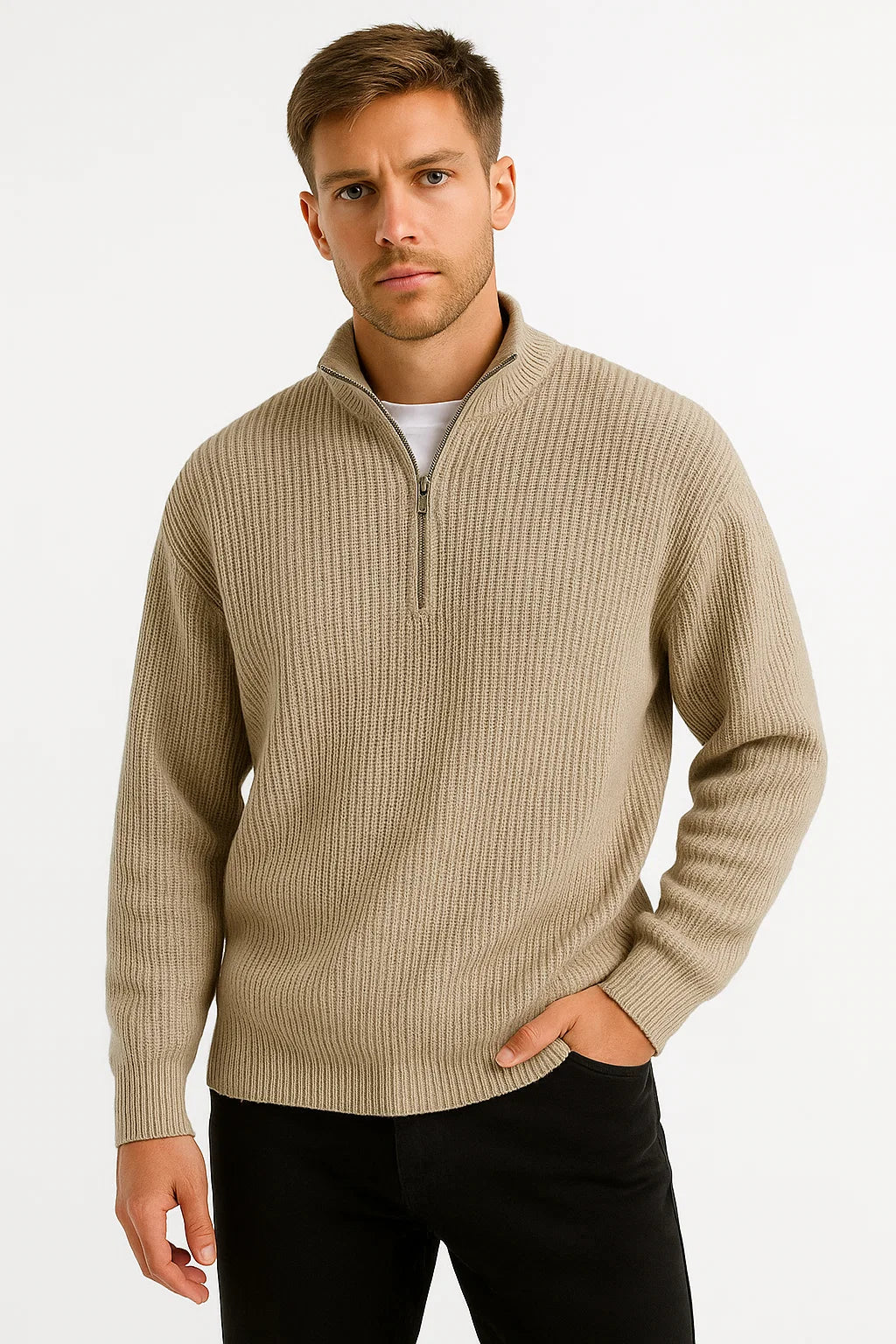 Mens Half Zip Knit Sweater – Classic Textured Everyday Style