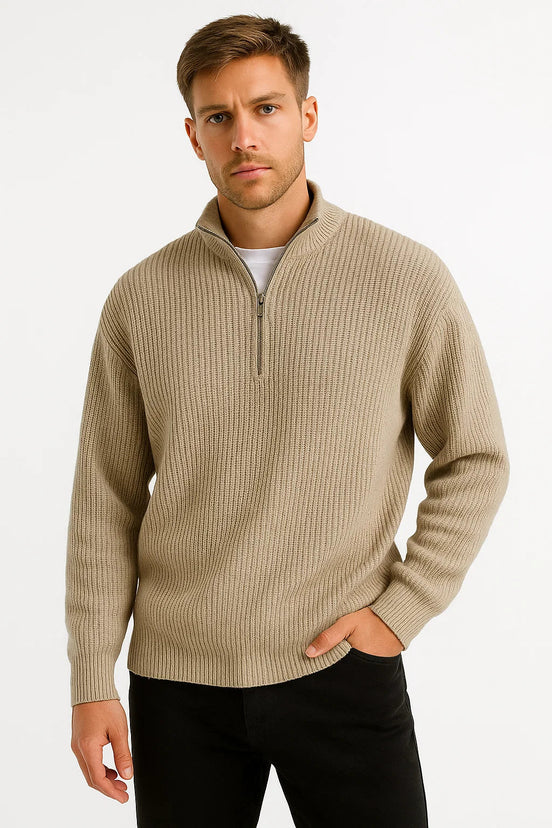 Mens Half Zip Knit Sweater – Classic Textured Everyday Style