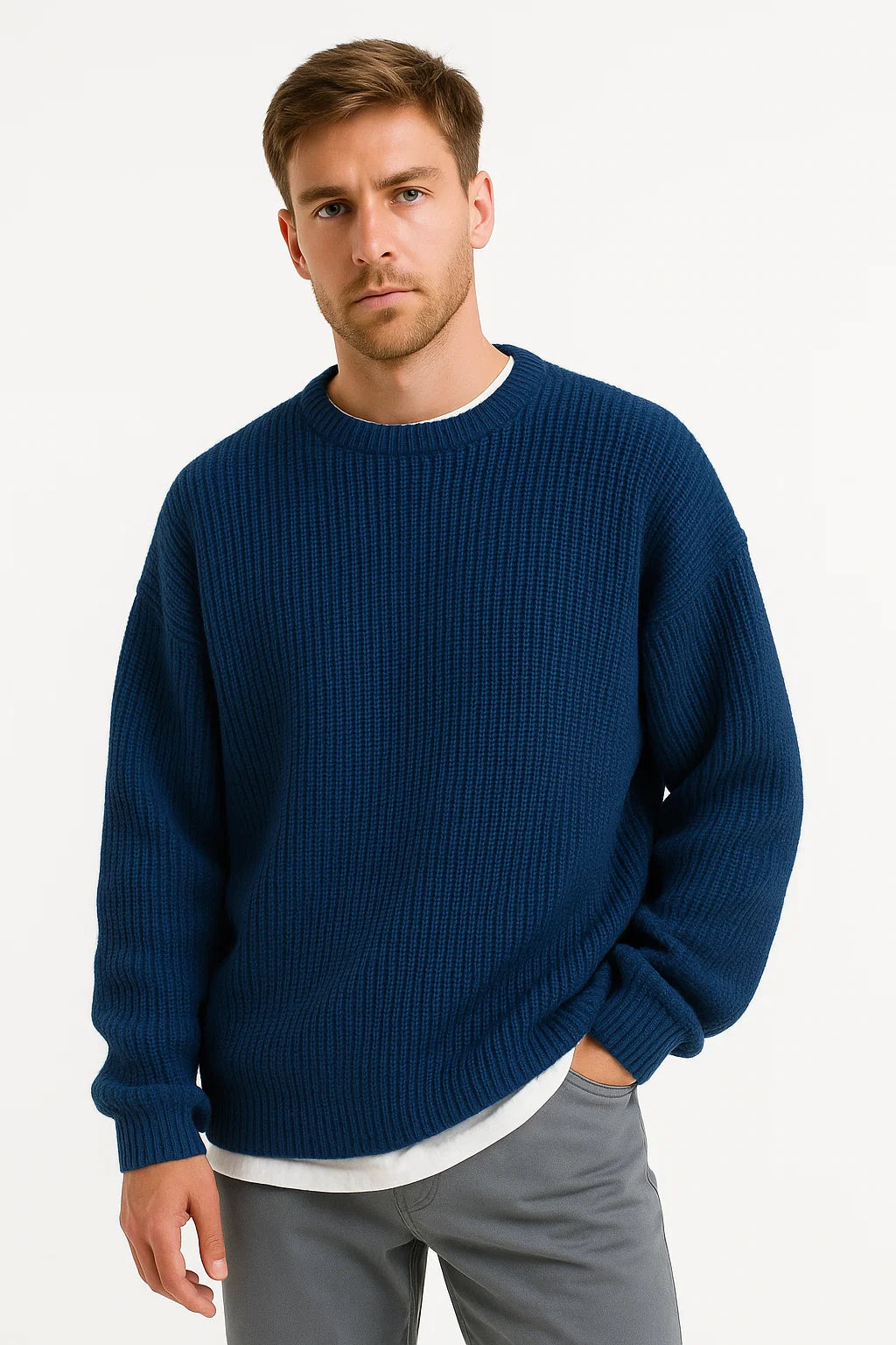 Mens Oversized Knit Sweater – Relaxed Ribbed Everyday Style