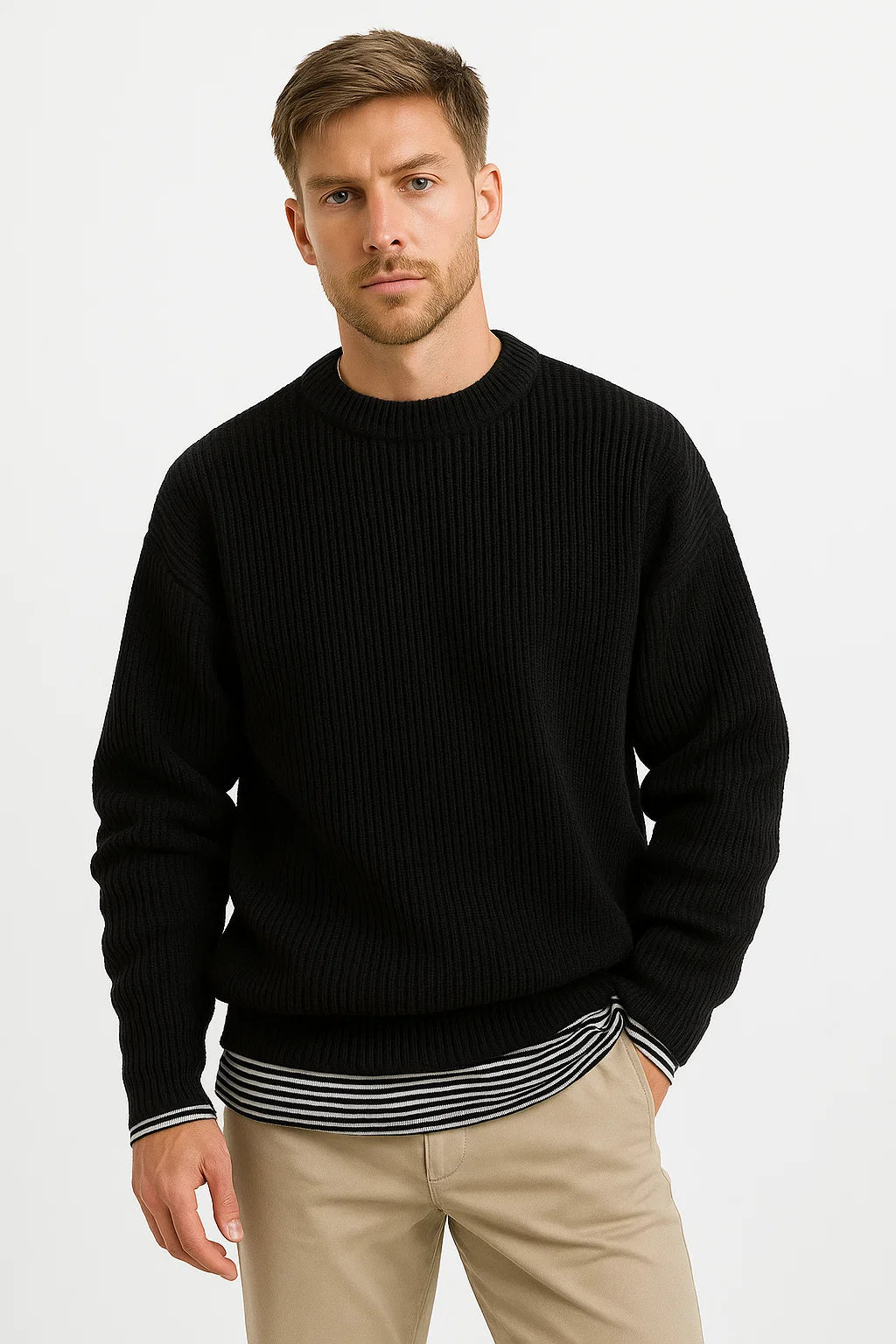 Mens Oversized Knit Sweater – Relaxed Ribbed Everyday Style