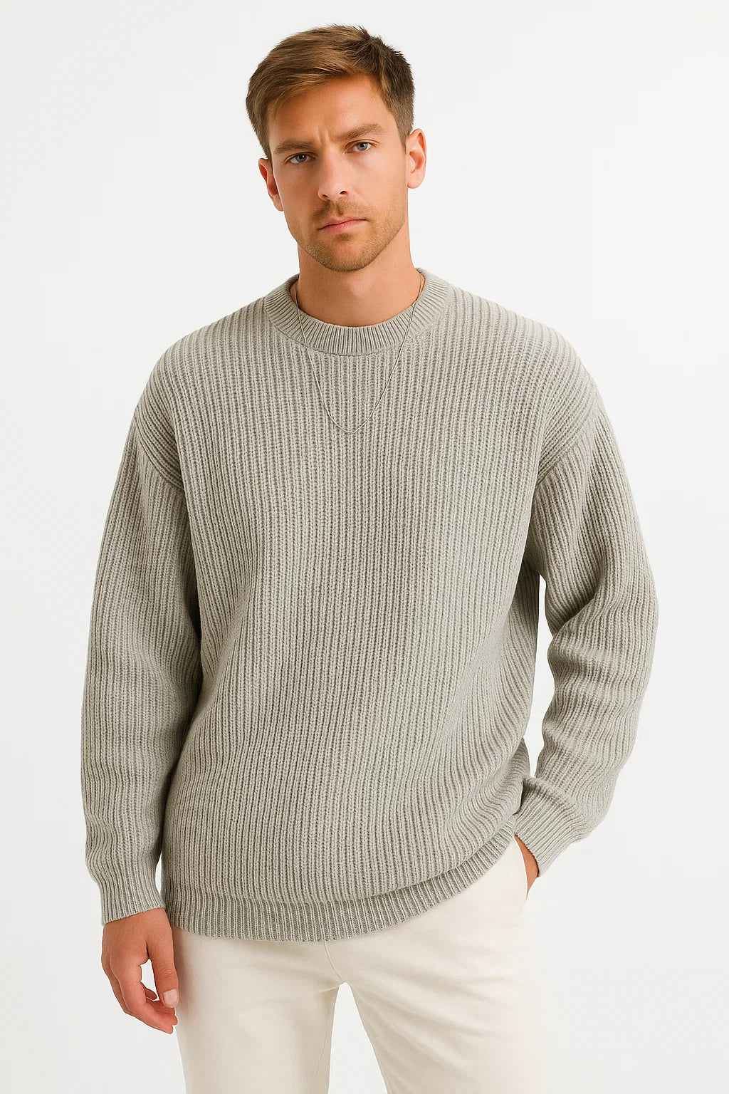 Mens Oversized Knit Sweater – Relaxed Ribbed Everyday Style