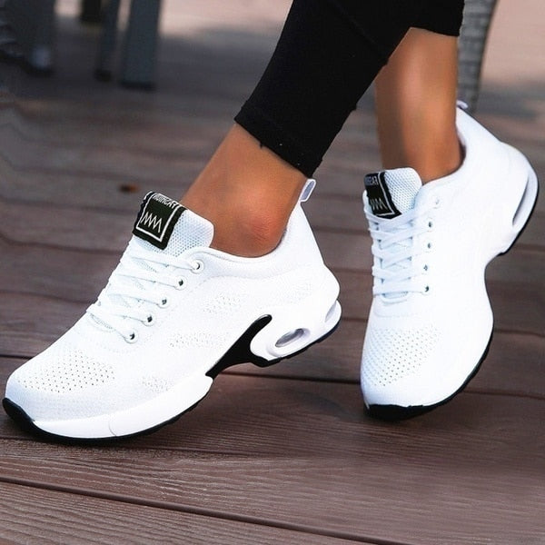 Womens Air Cushion Sneakers - Breathable Knit Lace-Up