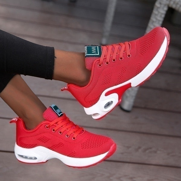 Womens Air Cushion Sneakers - Breathable Knit Lace-Up