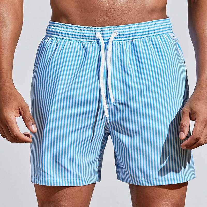 Mens Striped Swim Shorts - Drawstring Waist Summer Style