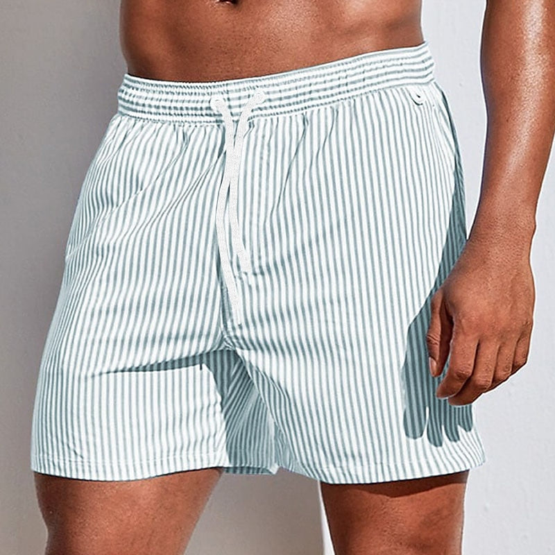 Mens Striped Swim Shorts - Drawstring Waist Summer Style