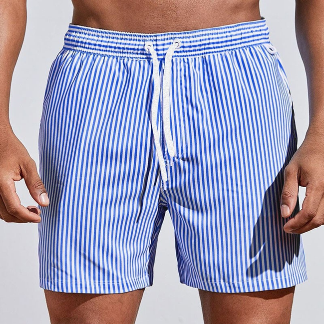 Mens Striped Swim Shorts - Drawstring Waist Summer Style