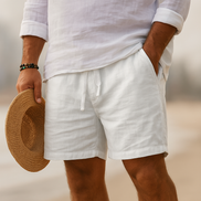 Mens Cotton-Linen Shorts - Relaxed Drawstring Style