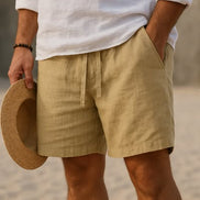 Mens Cotton-Linen Shorts - Relaxed Drawstring Style