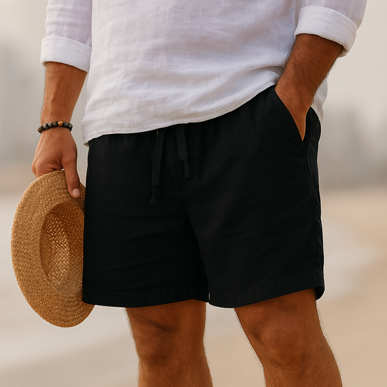 Mens Cotton-Linen Shorts - Relaxed Drawstring Style