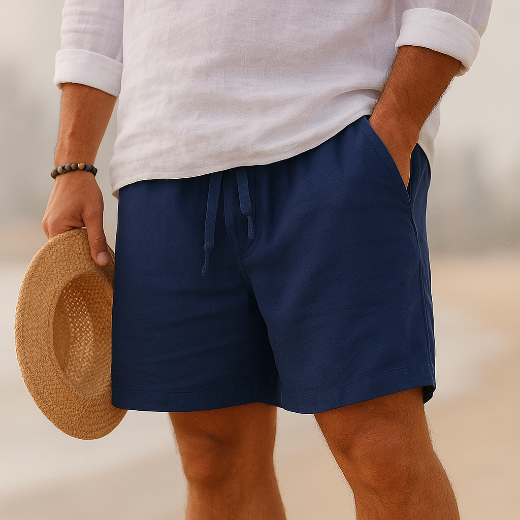 Mens Cotton-Linen Shorts - Relaxed Drawstring Style