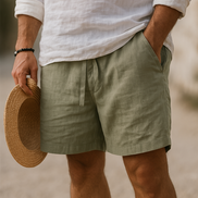 Mens Cotton-Linen Shorts - Relaxed Drawstring Style