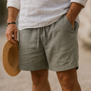 Mens Cotton-Linen Shorts - Relaxed Drawstring Style