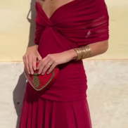 Womens V-Neck Maxi Evening Gown - Pleated Waist Floor-Length