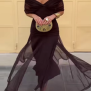 Womens V-Neck Maxi Evening Gown - Pleated Waist Floor-Length