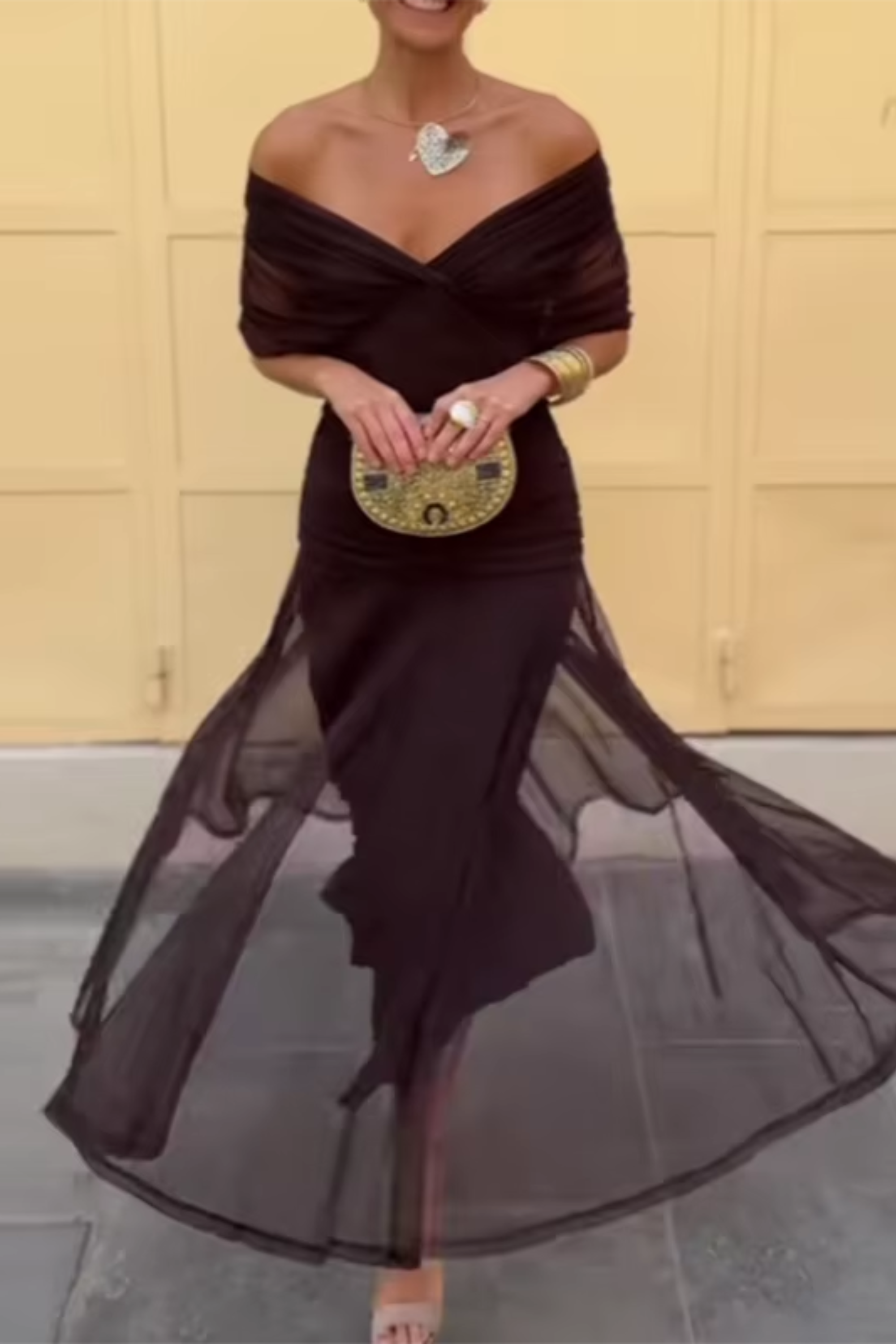 Womens V-Neck Maxi Evening Gown - Pleated Waist Floor-Length