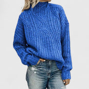 Womens Cable Knit Sweater – Relaxed Mock Neck Style